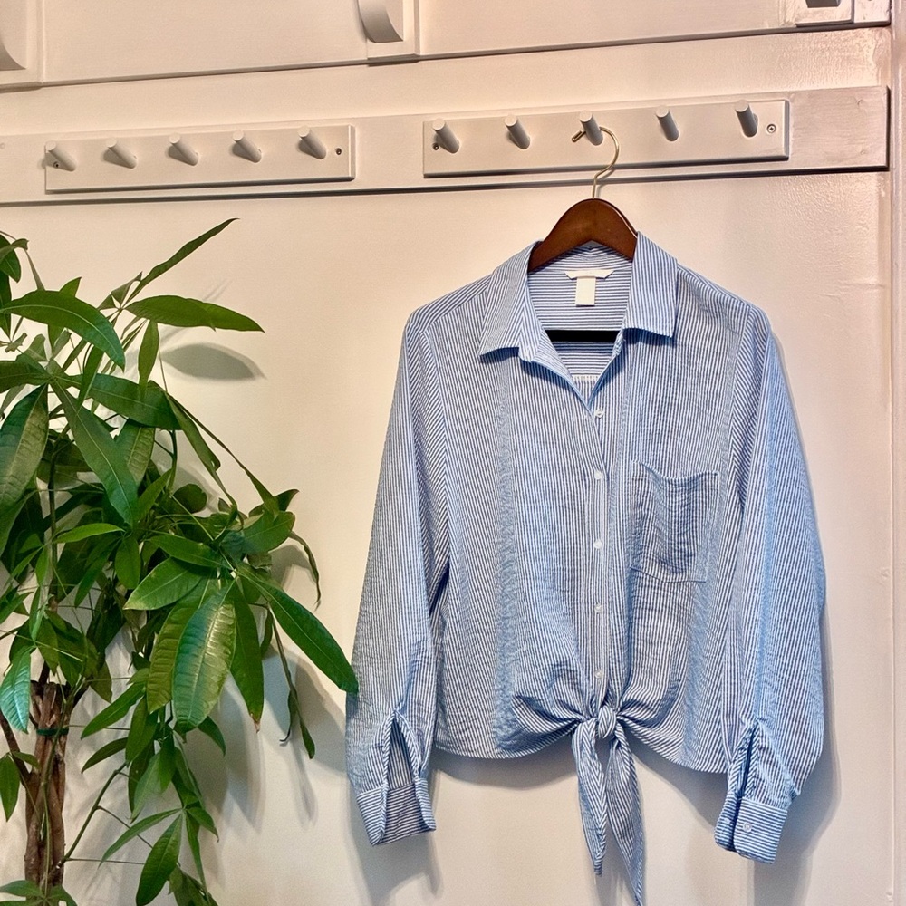 H&M Blue and White Striped Shirt